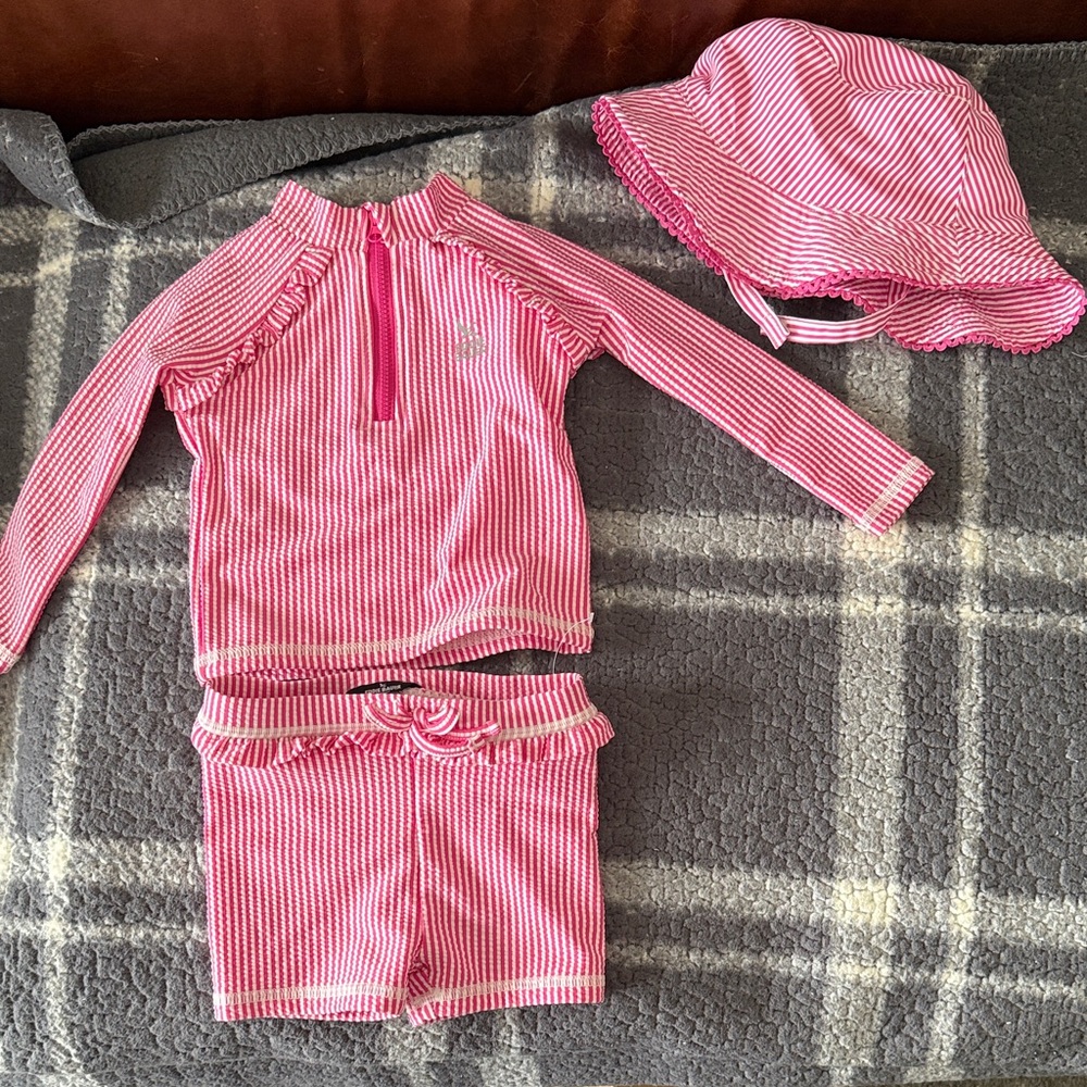 Kids Pink Striped swimsuit Rashguard Set 12m